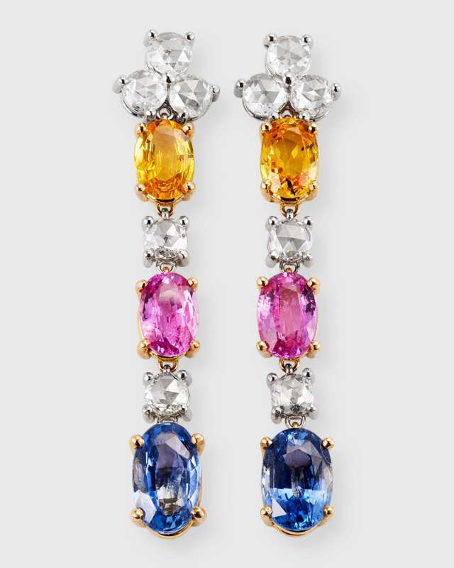 Andreoli Multicolor Sapphire Drop Earrings with Diamonds