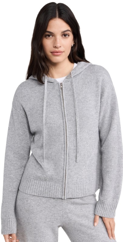 MONROW Cashmere Zip Up Hoody Heather Grey