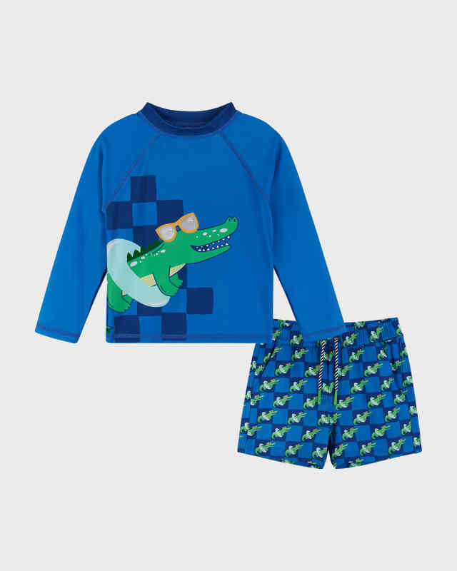 Boy's Graphic Rashguard & Shorts Set, Size 2T-8