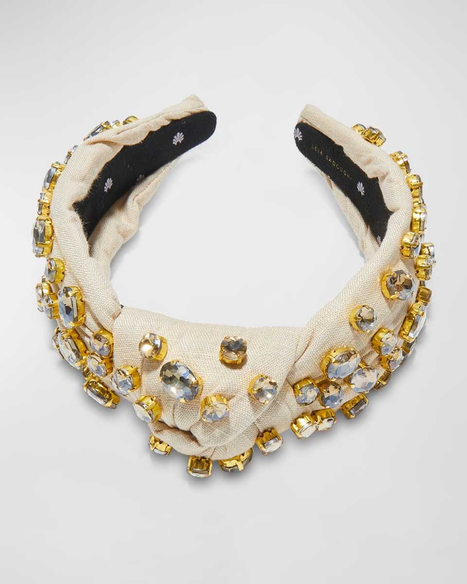 Embellished Cotton-Linen Knotted Headband