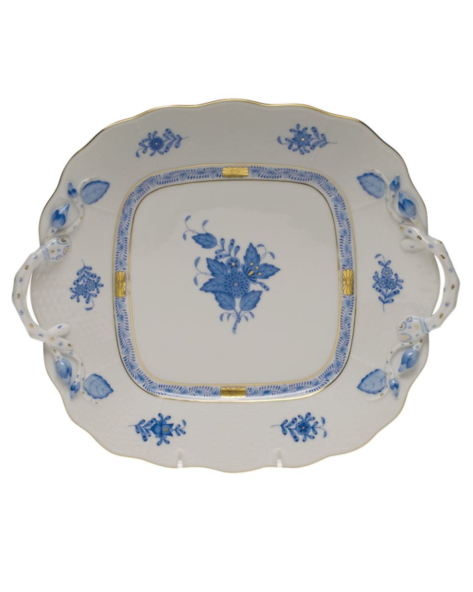 Chinese Bouquet Blue Butter Dish with Branch Handles