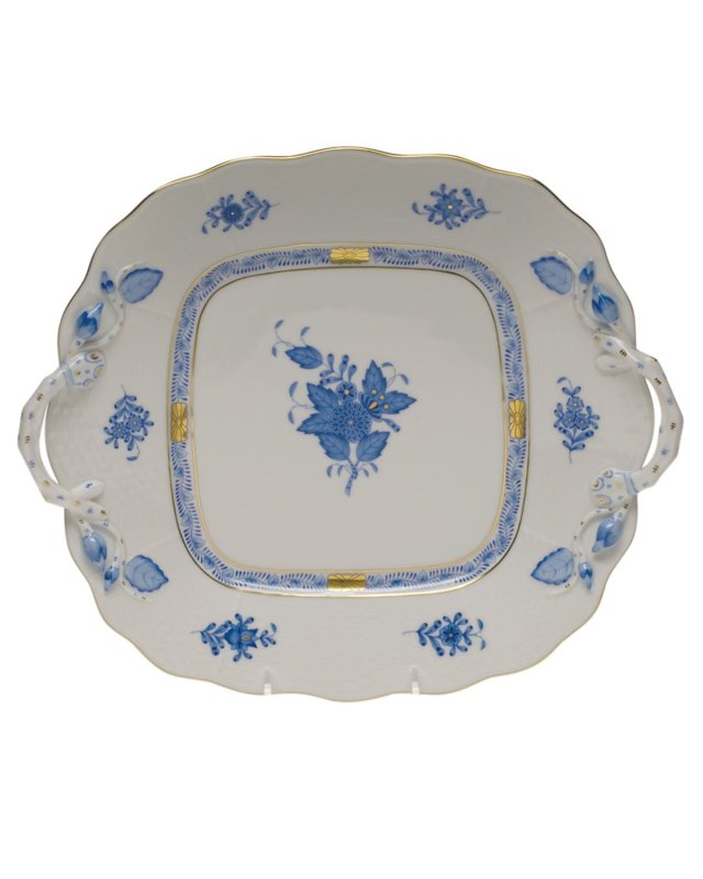 Chinese Bouquet Blue Butter Dish with Branch Handles