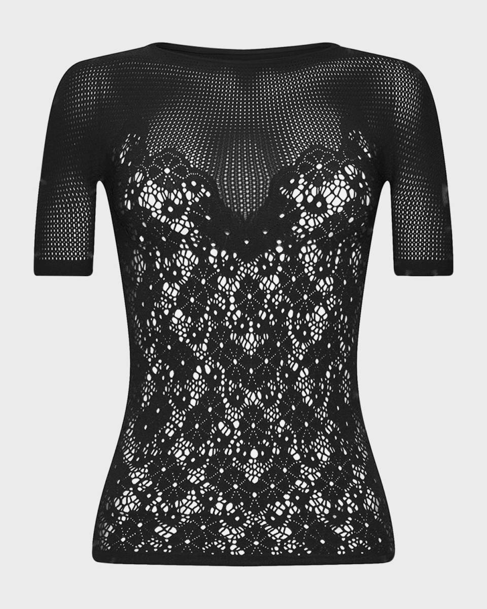 Flower Lace Slim Short-Sleeve Top