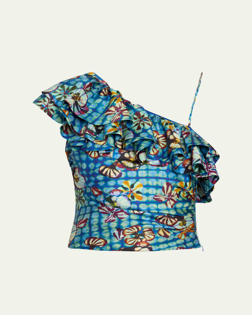 Adaleigh Printed One-Shoulder Ruffle Top