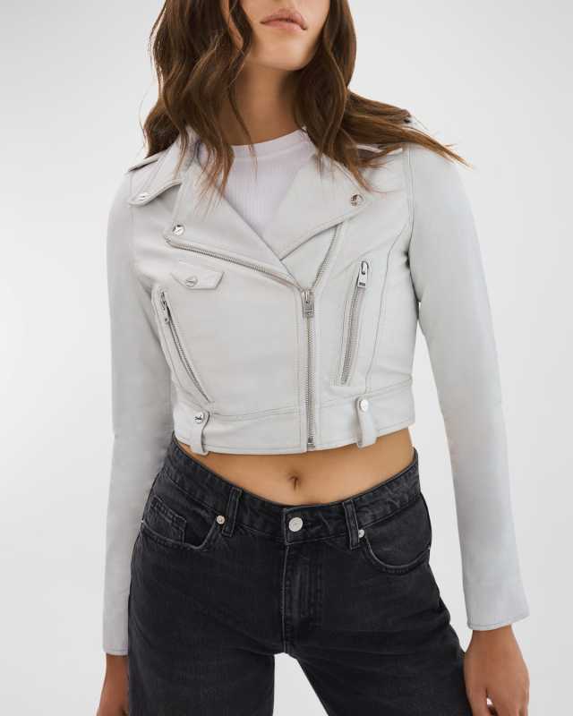 Ciara Leather Cropped Biker Jacket