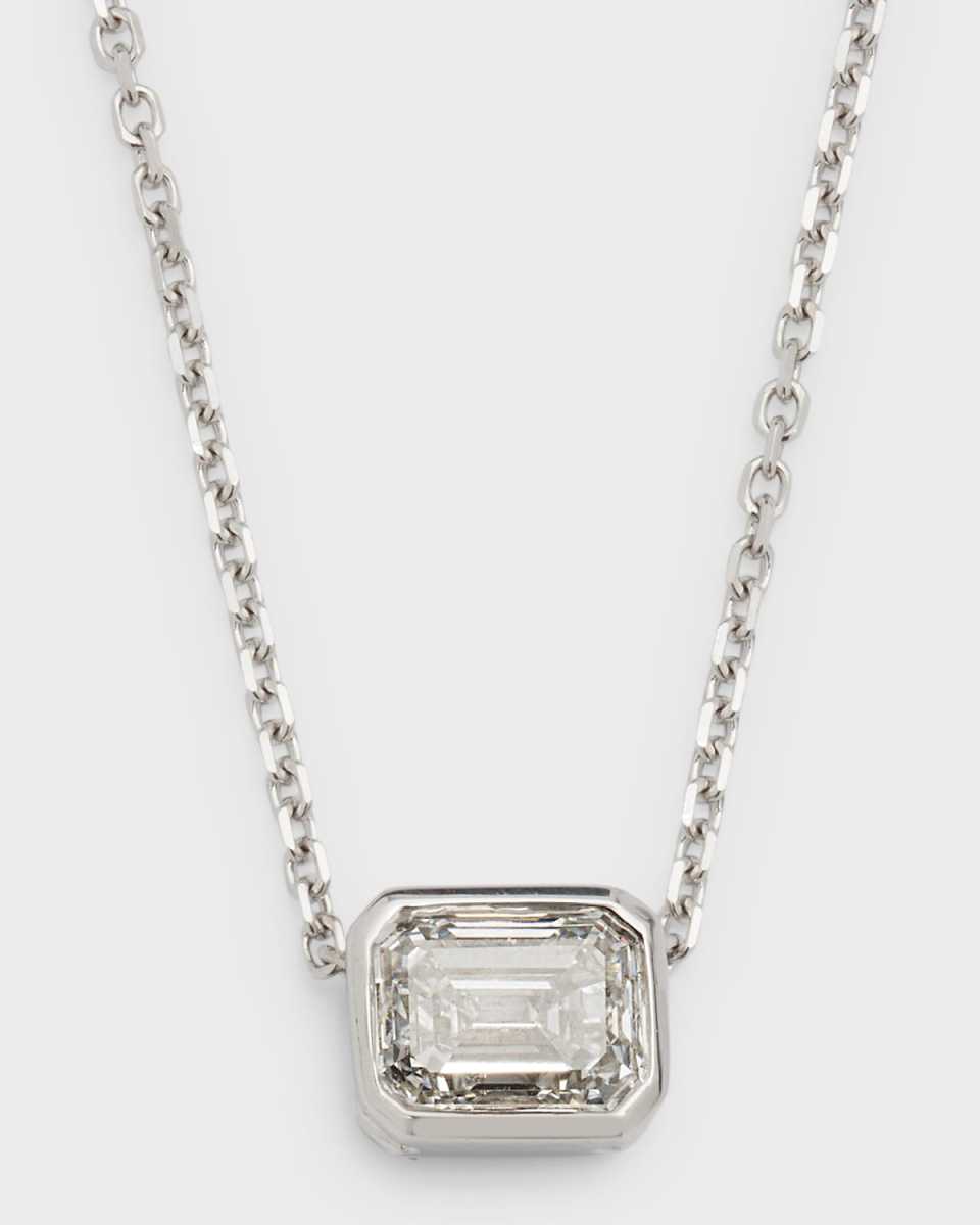 18K White Gold Emerald-Cut East-West Diamond Pendant, 0.75tcw