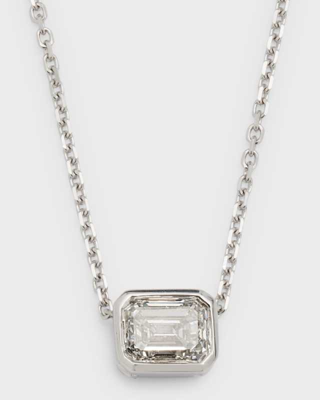 18K White Gold Emerald-Cut East-West Diamond Pendant, 0.75tcw