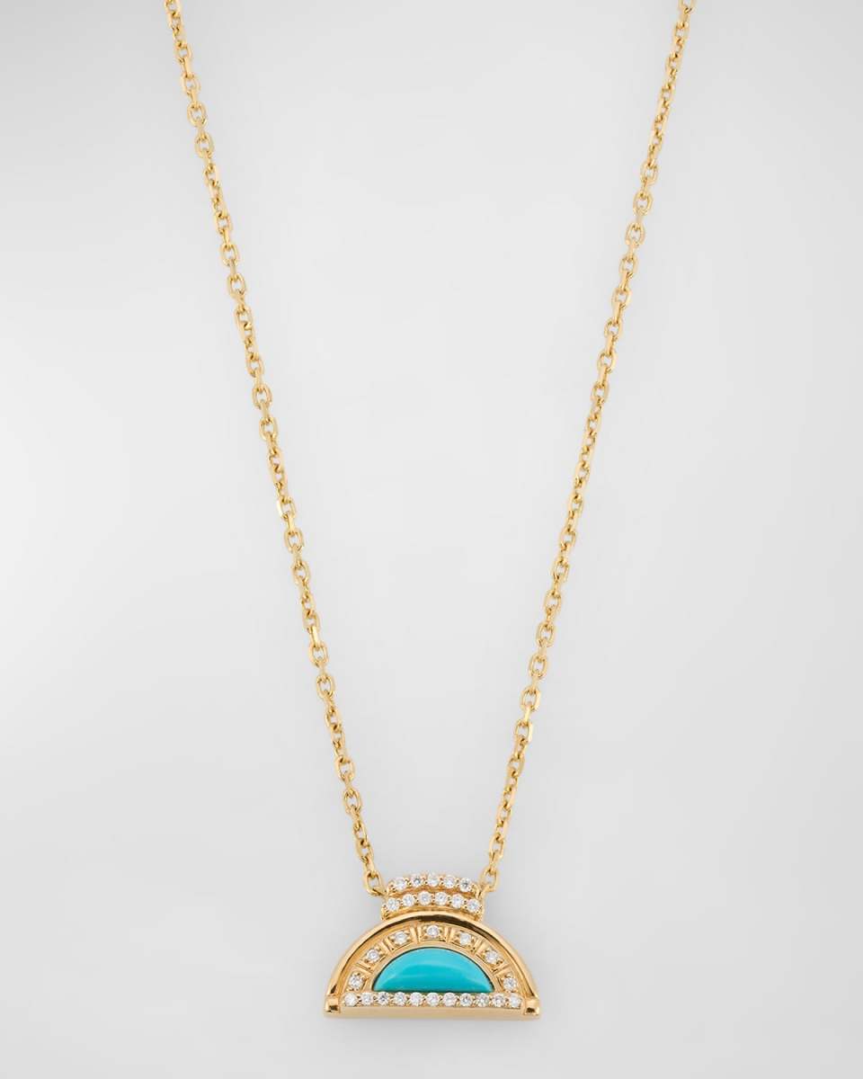 18K Yellow Gold Necklace with Turquoise Inlay and GH-SI Diamonds, 18"L