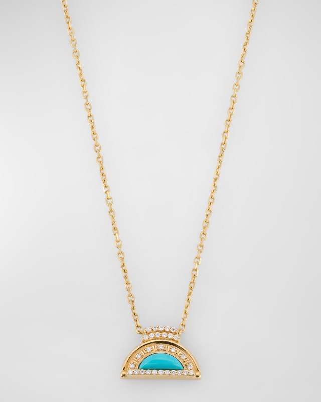 18K Yellow Gold Necklace with Turquoise Inlay and GH-SI Diamonds, 18"L