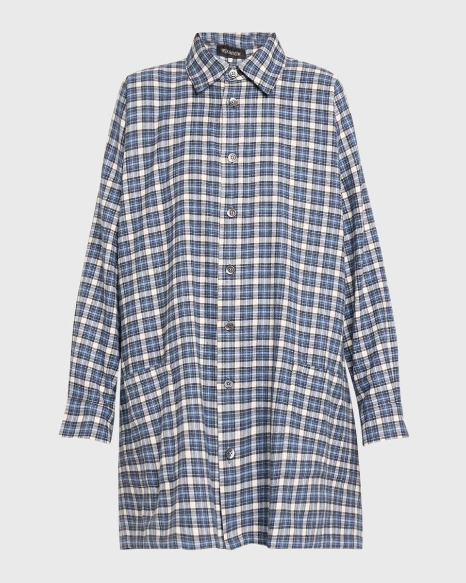 Wide A-Line Plaid Shirt Jacket (Long Length)