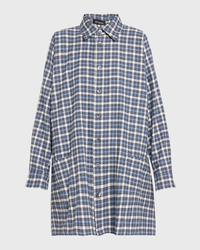 Wide A-Line Plaid Shirt Jacket (Long Length)