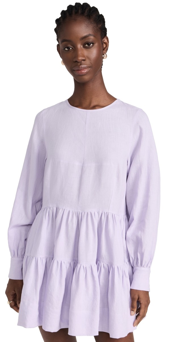 Marissa Webb Daphne Linen Trapeze Mini Dress Lilac