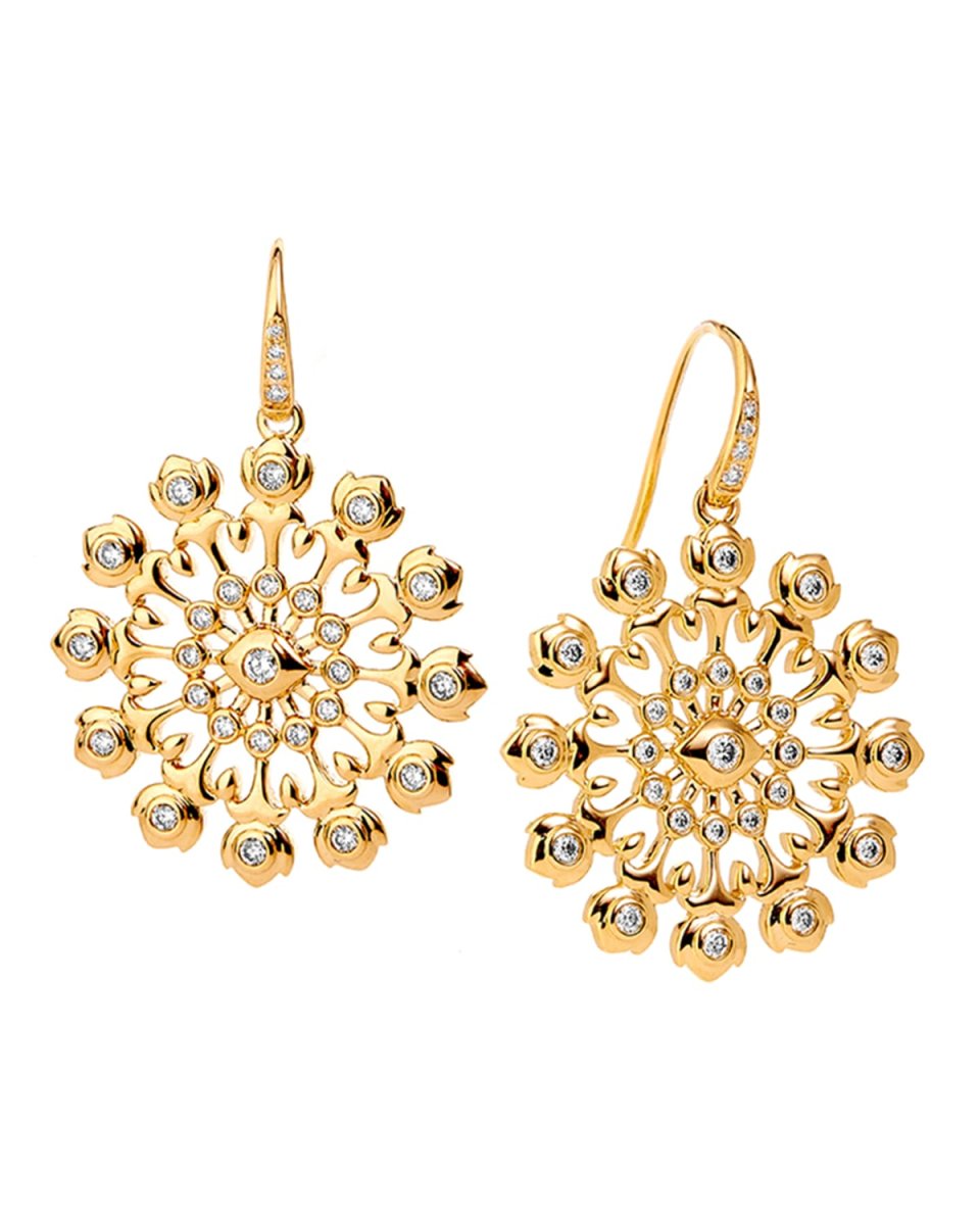 18K Yellow Gold Mogul Flower Earrings with Champagne Diamonds
