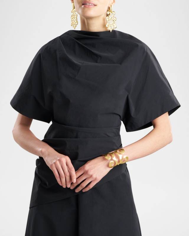 Draped Asymmetric Taffeta Top