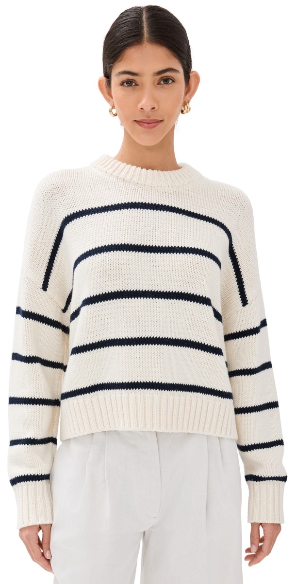 Jenni Kayne Chloe Crewneck Sweater Ivory/Navy Stripe