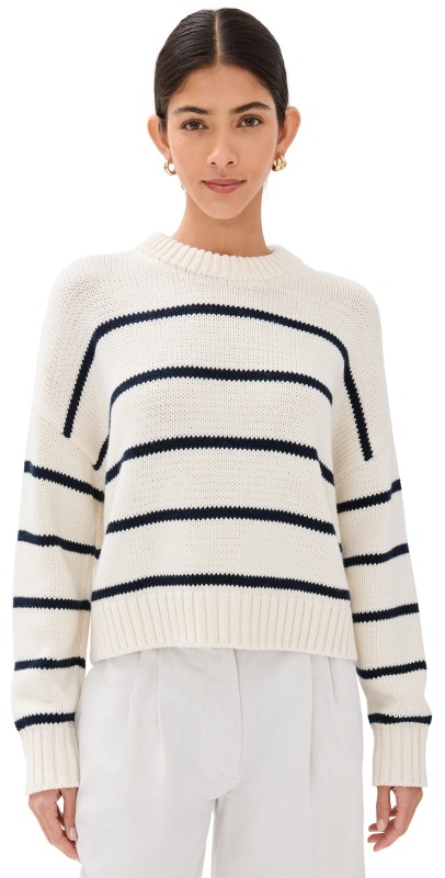 Jenni Kayne Chloe Crewneck Sweater Ivory/Navy Stripe
