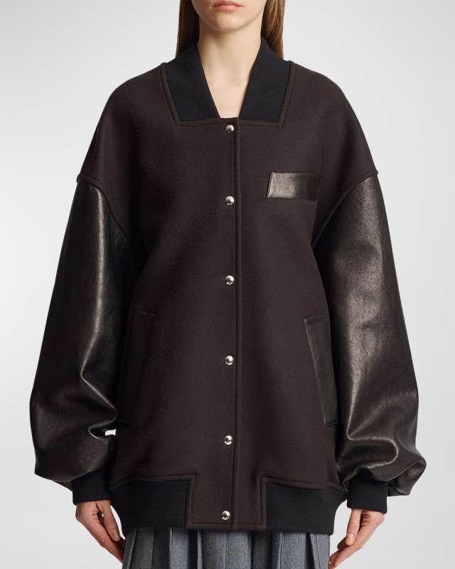 Spencer Wool Bomber Jacket with Leather Sleeves