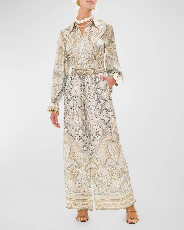 Ivory Tower Tales Wide-Leg Silk Lounge Pants