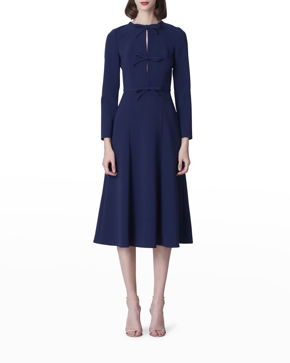 Triple Bow Keyhole-Front Midi Dress