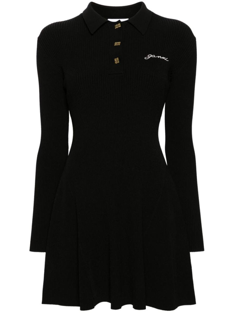 embroidered-logo ribbed mini dress
