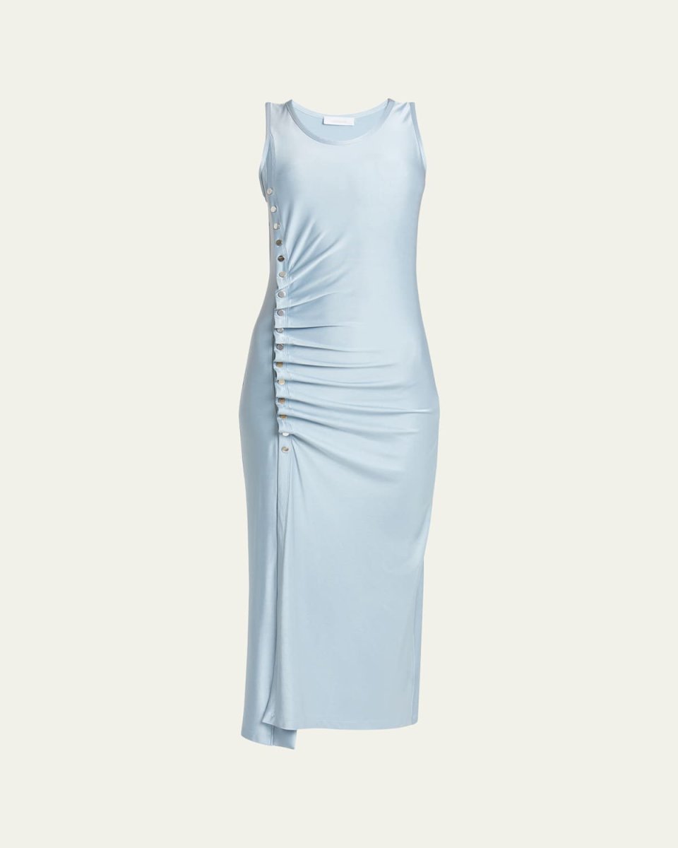 Ruched Midi Dress with Button Detail