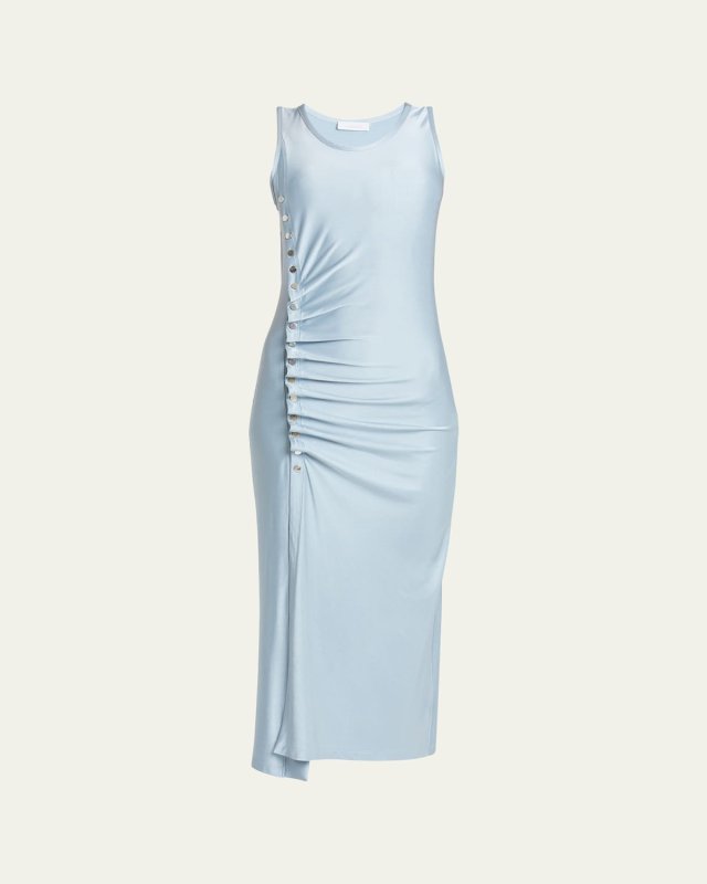 Ruched Midi Dress with Button Detail