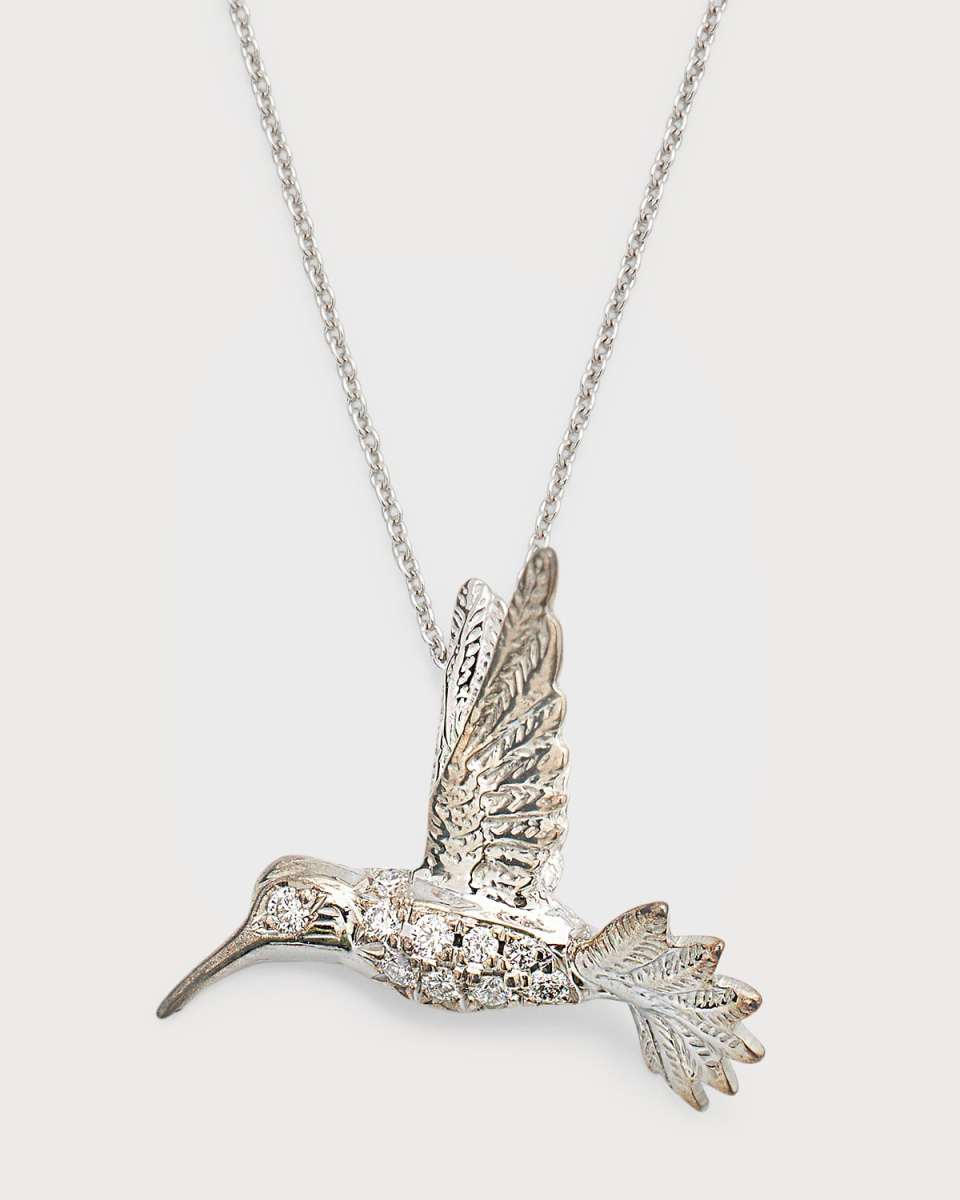 18K White Gold Diamond Hummingbird Necklace