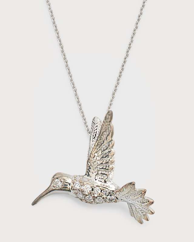 18K White Gold Diamond Hummingbird Necklace