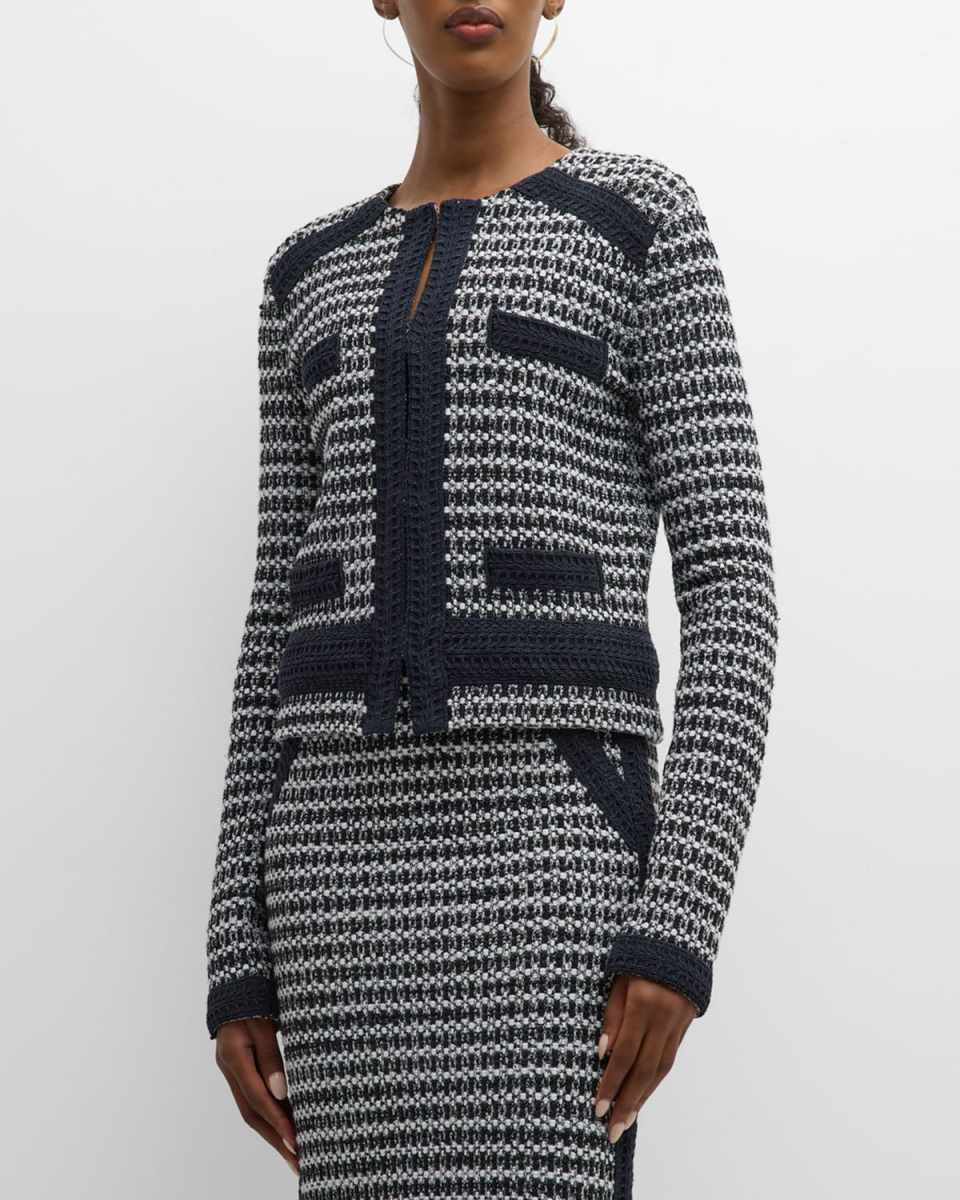 Textured-Trim Bi-Color Knit Jacket