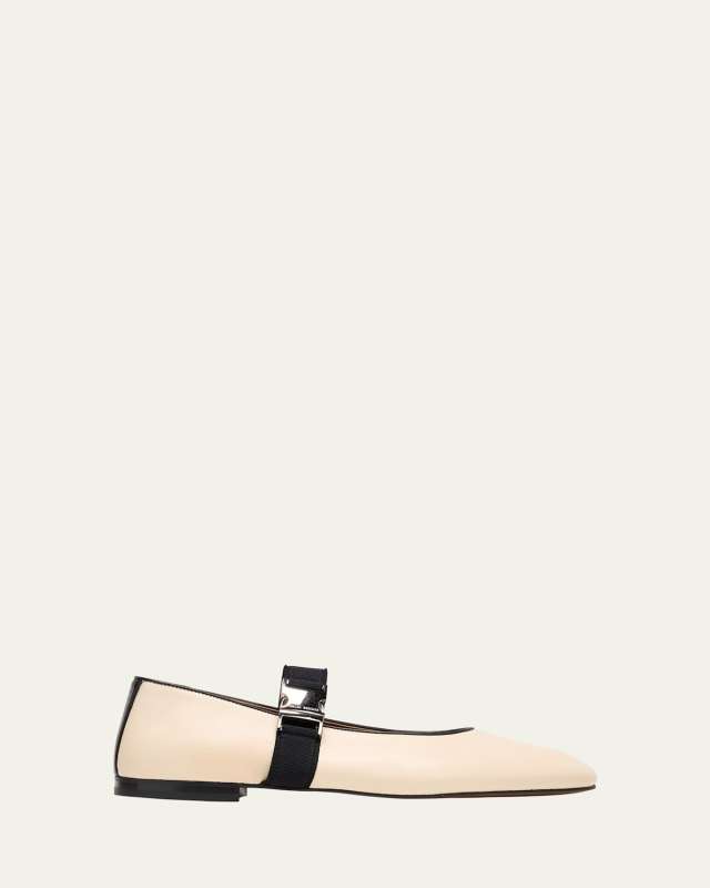 Leather Buckle Ballerina Flats