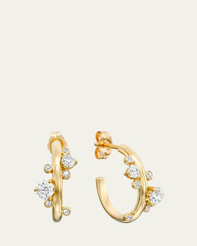 Showstopper 14k Yellow Gold Diamond Hoops, Pair