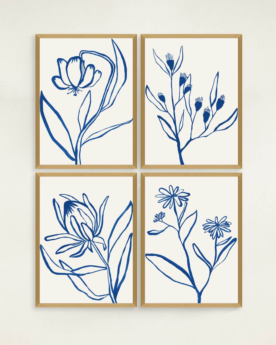 "Indigo Flower" Framed Giclees by Bella Lane, 30 x 40" - Set of 4