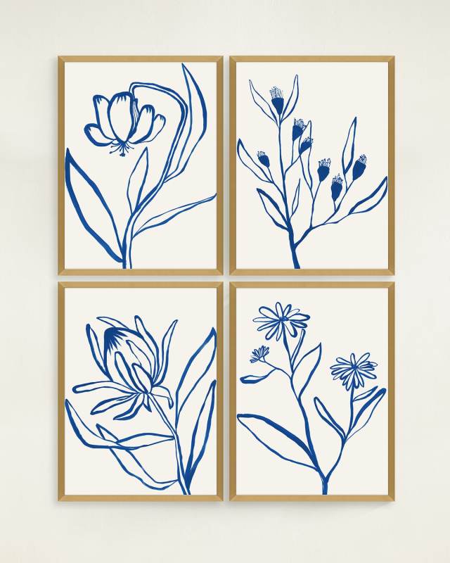 "Indigo Flower" Framed Giclees by Bella Lane, 30 x 40" - Set of 4