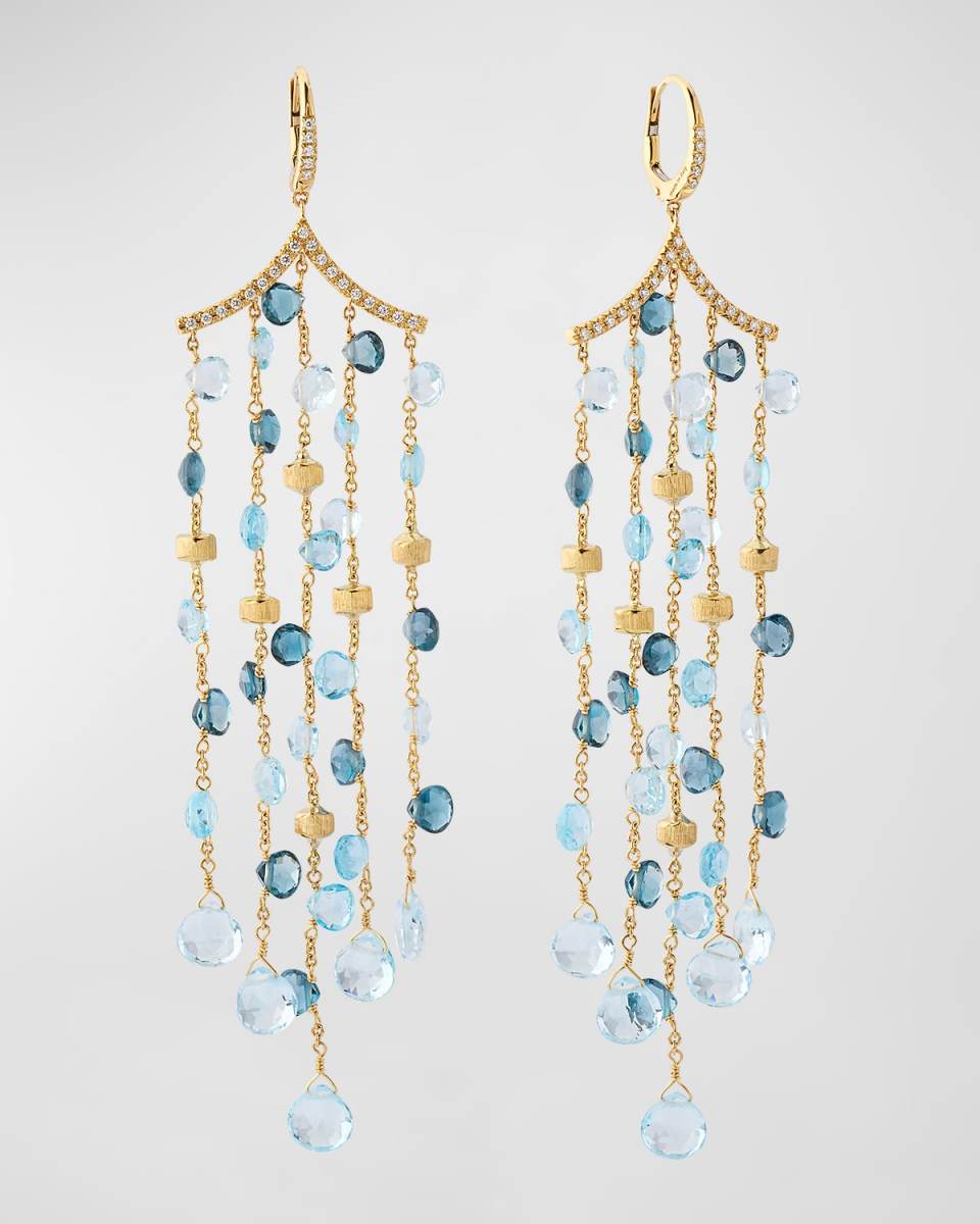 18K Yellow Gold Mixed Topaz Five-Strand Chandelier Earrings with Diamonds