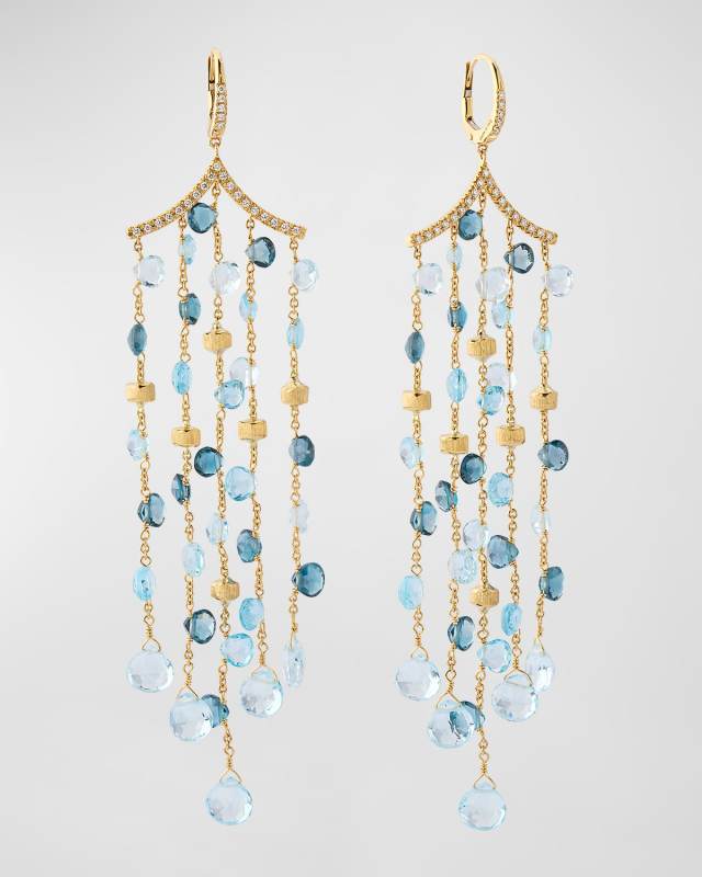 18K Yellow Gold Mixed Topaz Five-Strand Chandelier Earrings with Diamonds