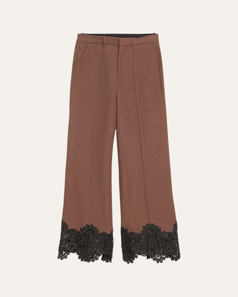 Lace Paneled Wide-Leg Linen Pants