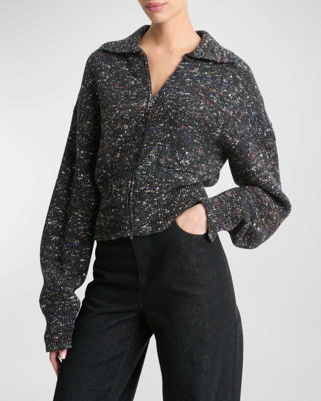 Donegal Wool & Silk Knit Zip-Front Jacket