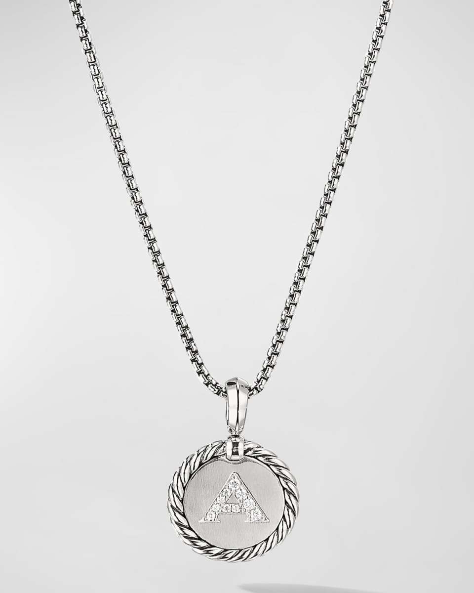 18mm Initial Cable Collectibles Charm Necklace with Diamonds in Silver