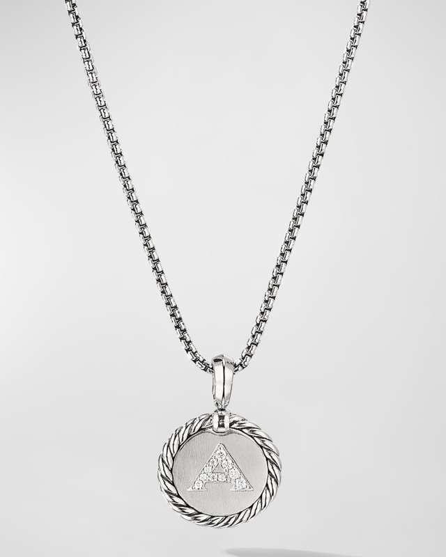 18mm Initial Cable Collectibles Charm Necklace with Diamonds in Silver