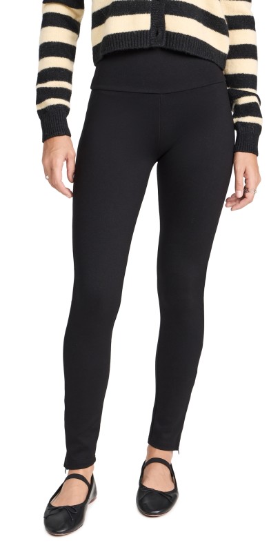Plush High-Waist Slim Pants with Zippers Black