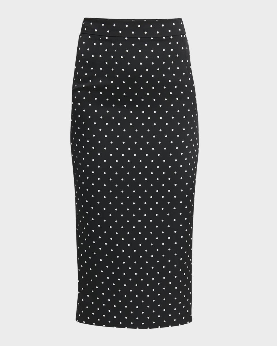 Polka-Dot Pencil Midi Skirt