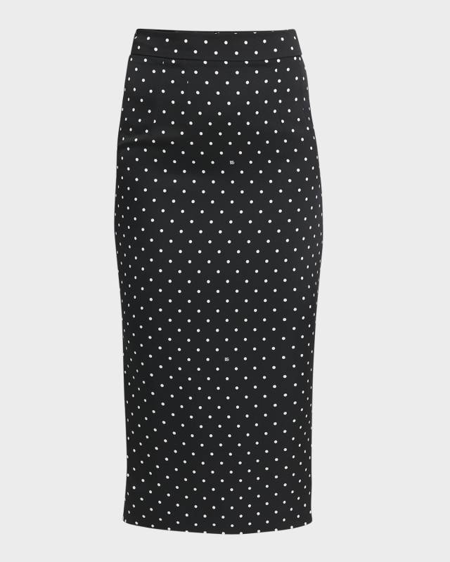 Polka-Dot Pencil Midi Skirt