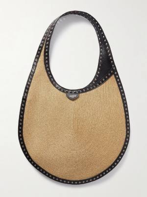 ALAIA One Piece medium embellished leather-trimmed raffia shoulder bag