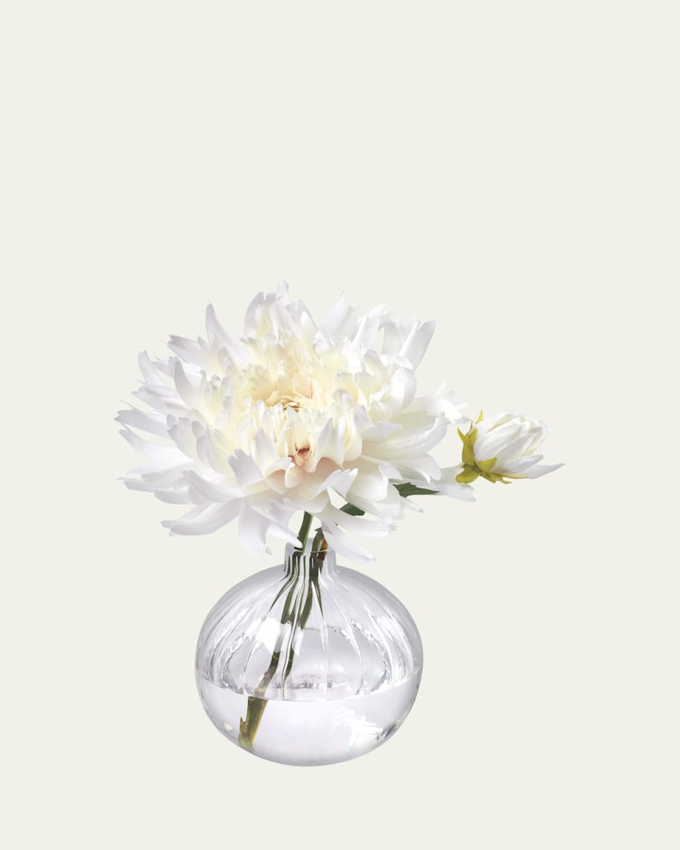 Cream Dahlia 10" Faux Floral Arrangement in a Ribbed Glass Bud Vase
