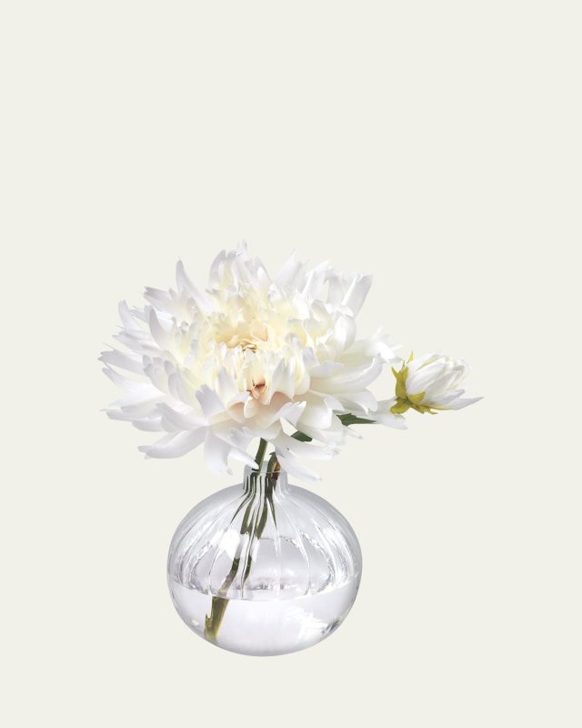 Cream Dahlia 10" Faux Floral Arrangement in a Ribbed Glass Bud Vase