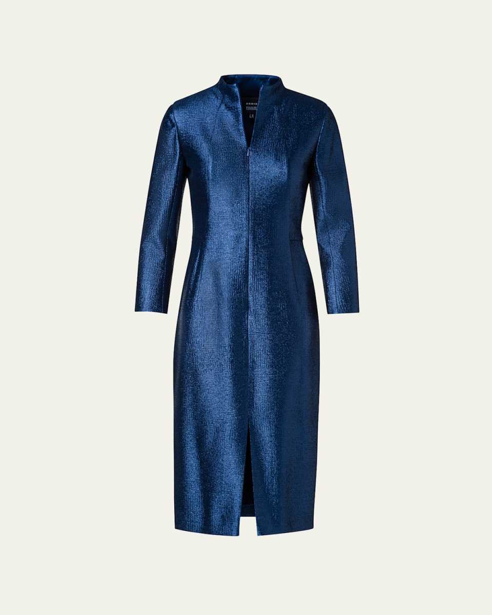 Lurex Zip-Front Sheath Midi Dress