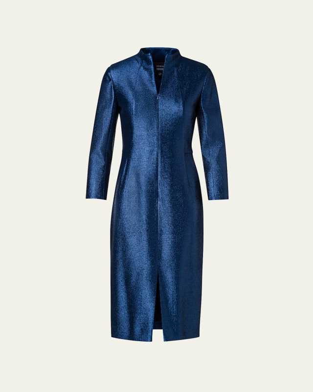 Lurex Zip-Front Sheath Midi Dress