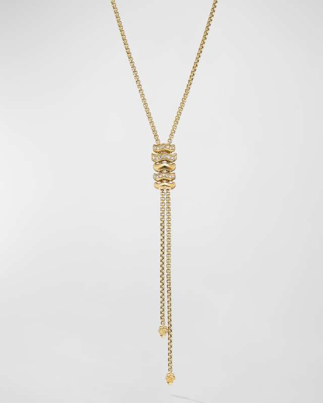Zig Zag Stax Y Necklace with Diamonds in 18K Gold, 20mm, 17-20"L