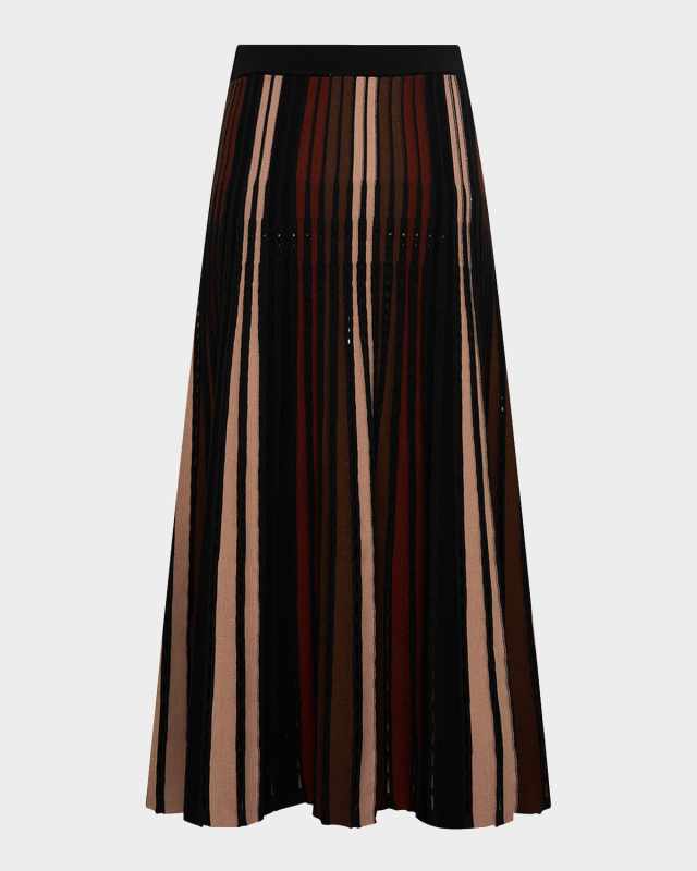 Tribeca Pleated Striped Midi Skirt