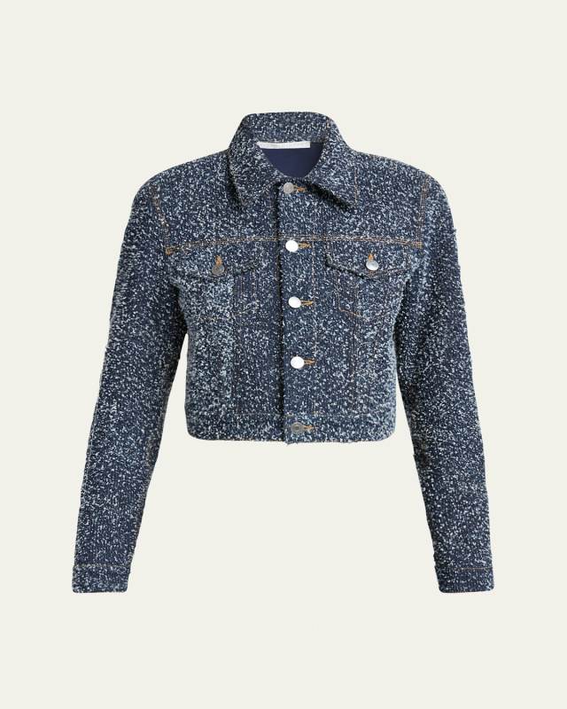 Cropped Boucle Denim Jacket